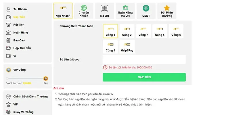 Lợi ích khi nạp tiền